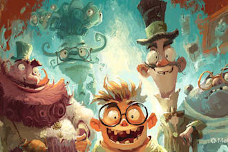 draw a cute and funny cartoon illustration