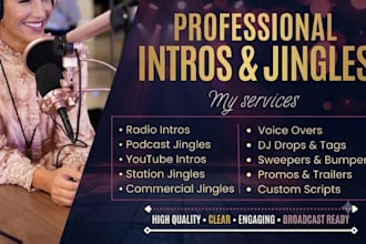 create a podcast intro, podcast jingle, radio jingle, youtube intro, commercials