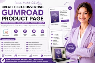 create gumroad product page product research email campaign product mockup