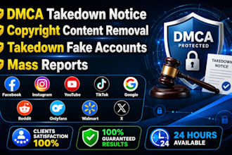 takedown harassing remove copyright mass report facebook instagram youtube dmca