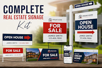 design print ready real estate yard sign, open house and signage kit