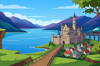draw a flat vector landscape illustration