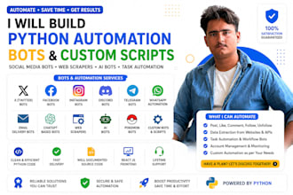 develop automated bots for facebook,twitter, instagram, and discord using python