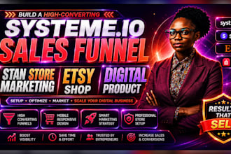 build systeme io sales funnel, systeme io website, stan store setup, etsy shop