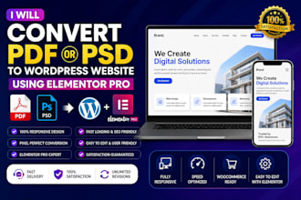 convert pdf to elementor PSD file to wordpress using elementor pro