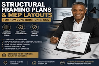 design structural framing plans mep layout for new construction service in USA