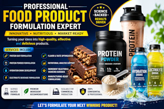 formulate food product, protein bars, powder, hydration drink, electrolyte drink