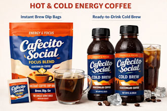 design coffee packaging, cafe branding, restaurant packaging, energy drink label