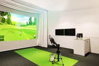 design 3d realistic golf VR course, golf simulator environment, gaming center