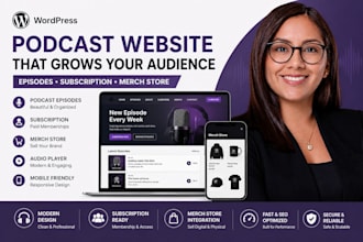 build wordpress podcast website with episodes, subscription and merch store
