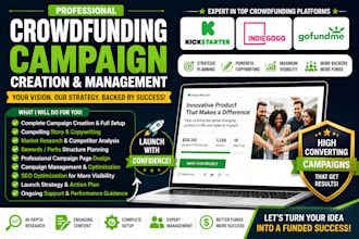 create or manage your kickstarter indiegogo gofundme crowdfunding campaign