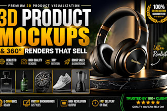 create realistic 3d product mockups and 360 rotating product renders for brands