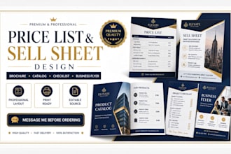 design price list, sell sheet, brochure, catalog, checklist and business flyer