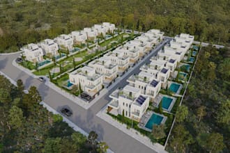 provide cgi render for urban community,real estate apartment design,aerial views