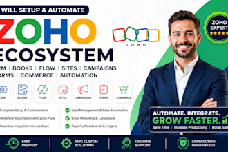 setup zoho CRM zoho books zoho flows  sites campaigns forms commerce automation