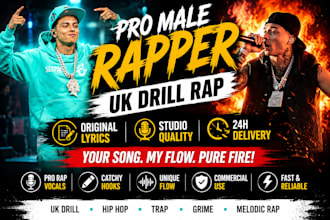 write and record professional male rap vocals, songwriting and hooks