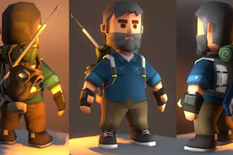 create 3d low poly character modeling, rigging and animation for game assets