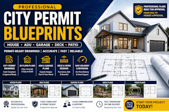 professional city permit blueprints for house, floor plan, adu, garage and deck