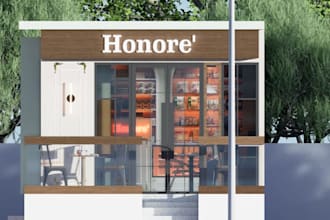 construct cafe building,modern interior design, bar counter,high end coffee shop