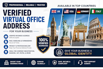provide verified virtual office address business registration in italy UK, USA