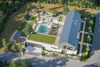 buildup residential site render from proposed plan, cgi garden landscape design
