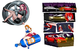 draw anime girl and car poster