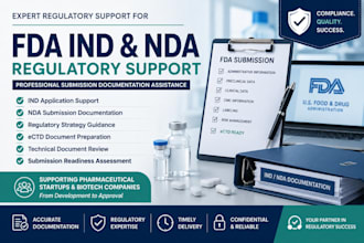 assist with fda ind nda and regulatory submission documentation