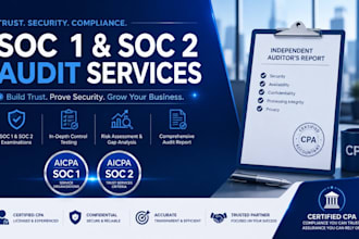 prepare soc 1 and soc 2 audit and provide audit report as a CPA