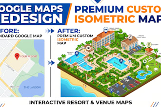 design  redesign google map custom isometric interactive resort, event hotel map