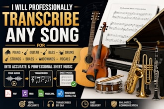 transcribe piano guitar bass drums strings brass woodwinds vocals into sheet mus