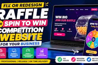 redesign raffle website, spin to win website, giveaway competition website,