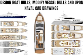 redesign boat hulls, modify vessel hulls, and update naval cad drawings