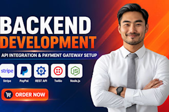 develop backend, integrate API, setup stripe, paypal API and payment integration