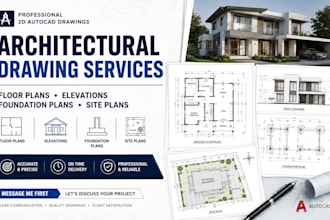 draw 2d autocad architectural plans, elevation drawing, foundation and site plan