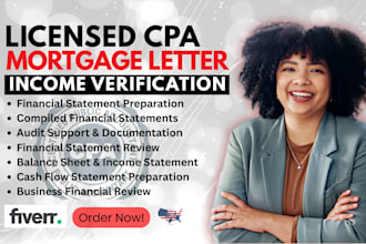 write verified CPA letter, income letter, expense ratio letter, mortgage letter