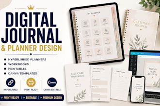 redesign design digital journal hyperlink planner  printable journal workbook