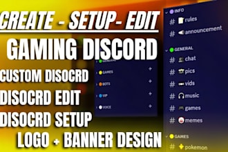 do discord server setup, gaming discord, editing, setup custom discord server