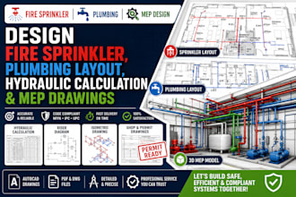 design fire sprinkler plumbing layout hydraulic calculation and mep drawings