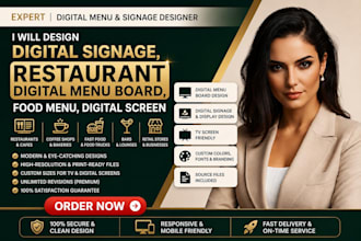design digital signage, restaurant digital menu board, food menu, digital screen