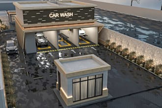 rebrand 3d car wash facility,automotive garage,culture center,oil change,rv park