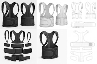 design an ergonomic adult posture corrector waist trainer with 2d sketch and 3d