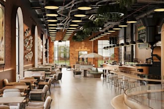 redesign coffee shop, restaurant interior design, cafe 3d rendering, walkthrough