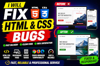 fix HTML CSS bugs and responsive issues professionally
