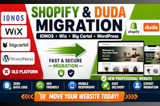 migrate ionos wix bigcartel wordpress website to duda shopify store migration