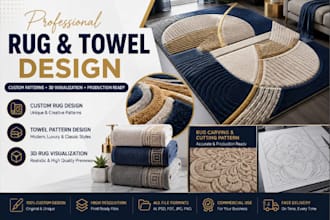 create realistic 3d rug designs, towel designs and rug curtain patterns