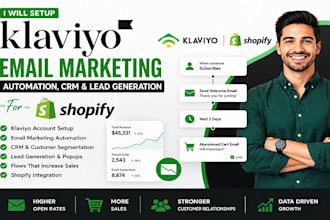 setup klaviyo email marketing automation CRM and lead generation for shopify