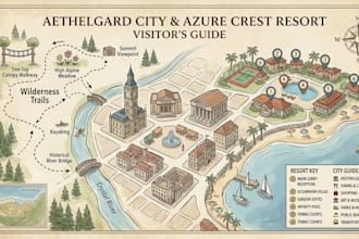 design vector tourist map, city guide map, travel map, resort and attraction map