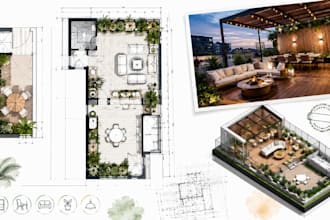 design balcony, roof terrace layout, outdoor lounge 3d render