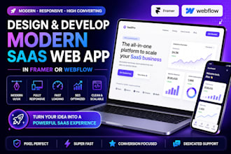 design, develop a modern saas web app, saas landing page in framer or webflow