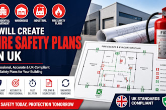 create residential apartment warehouse and industrial fire safety plans in UK